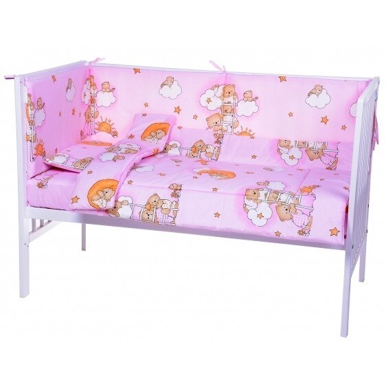Lenjerie patut cu 5 piese Ursuletul somnoros Roz