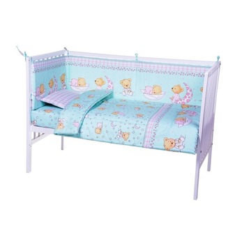 Lenjerie patut cu 7 piese Sleepy Little Bear Turquoise 018 Lenjerie patut cu 7 piese Sleepy Little Bear Turquoise 018