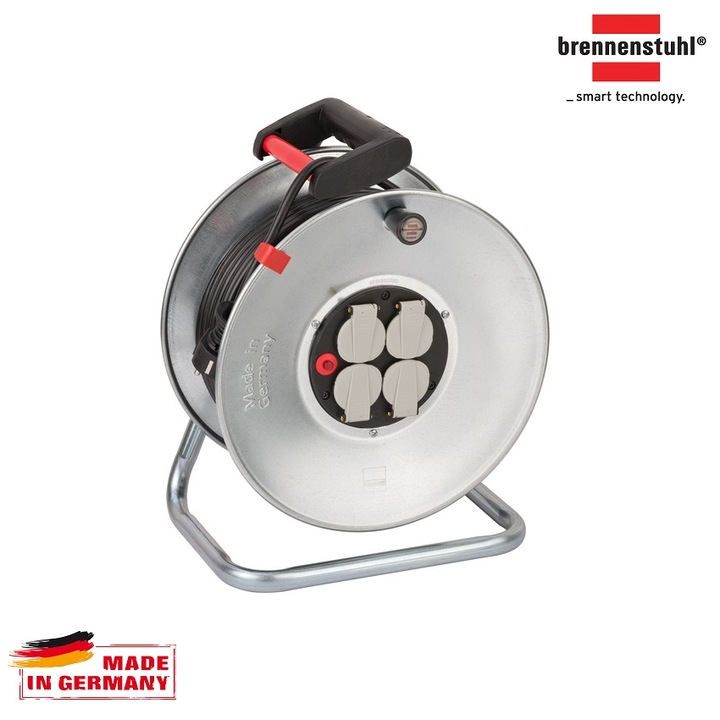 Макара Brennenstuhl Garant S4 4 гнезда, 50м 3G1.5, IP20, Сив