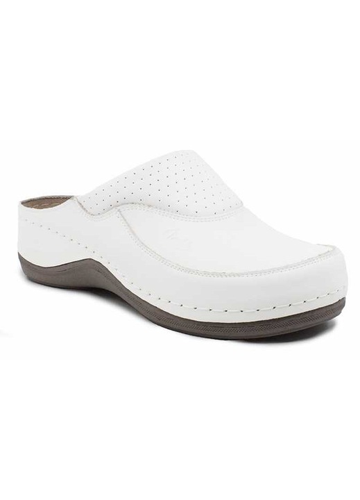 Saboti medicali dama, Ledi, piele naturala, cu brant anatomic gel, captusit cu piele natrurala, Alb, 40 EU
