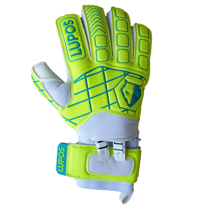 Свалящи се вратарски ръкавици Lupos Lime, Super Soft латексова длан 3 мм, изрязана плоска длан. Размер 9