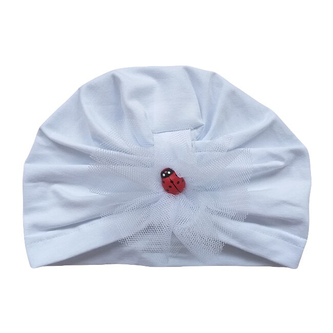 Turban Mic Pitic T3NN din tricot cu floare din tul, alb cu rosu, 42 cm