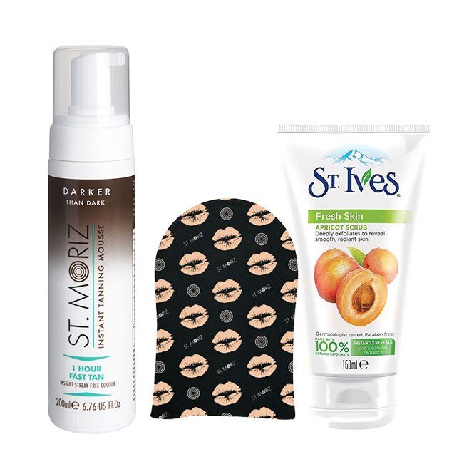 Pachet complet pentru autobronzare profesionala ST MORIZ cu Spuma Darker than Dark, Manusa si Exfoliant ST IVES