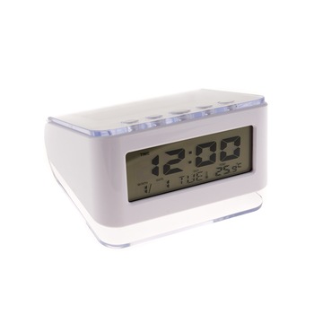 Set Ceas Digital 813 cu Termometru, Calendar, Alarme si Lumina de Fundal, Alb si Adaptor Priza Centenar Set Ceas Digital 813 cu Termometru, Calendar, Alarme si Lumina de Fundal, Alb si Adaptor Priza Centenar