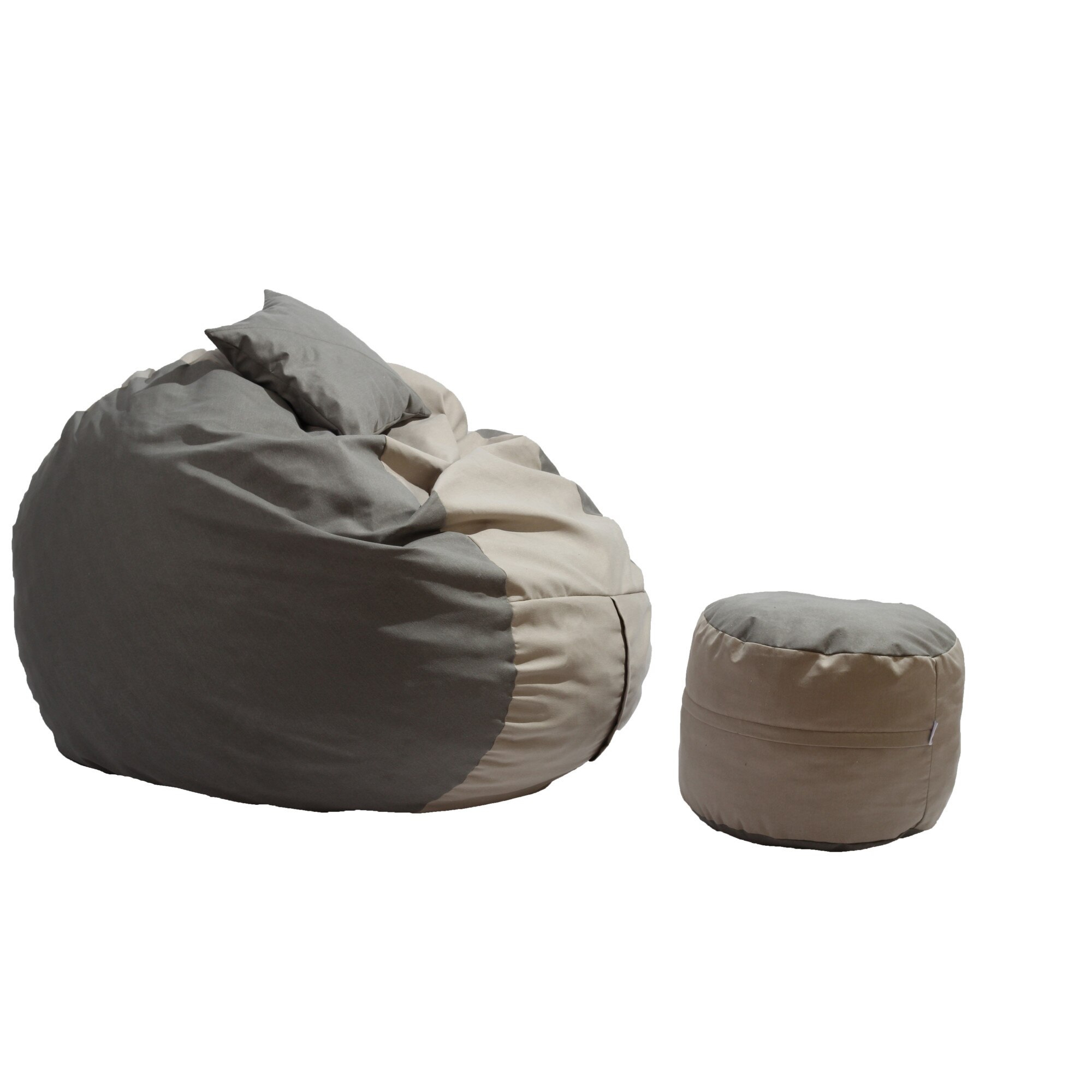Fotoliu Pufrelax King Size + Otoman + Perna decorativa - Cream & Light Grey (Gama Premium Rustic) umplut cu fulgi de burete memory mix®