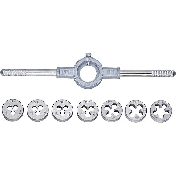 Set filiere de mana cu suport, 8 piese, M3-M12, SibrTech