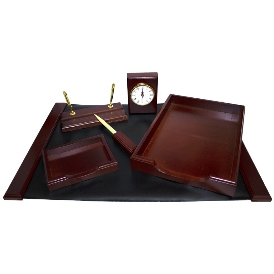 Set birou EVOffice, 6 piese, imitatie piele, culoare maro EG3N16