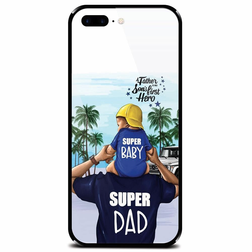 Husa din sticla securizata pentru Apple iPhone 8 Plus, Super Dad