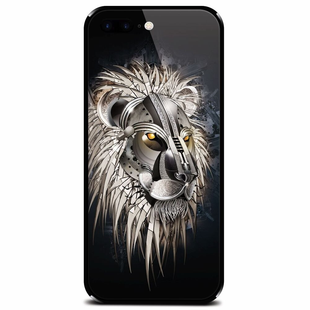 Husa din sticla securizata pentru Apple iPhone 7 Plus, Abstract Lion 001
