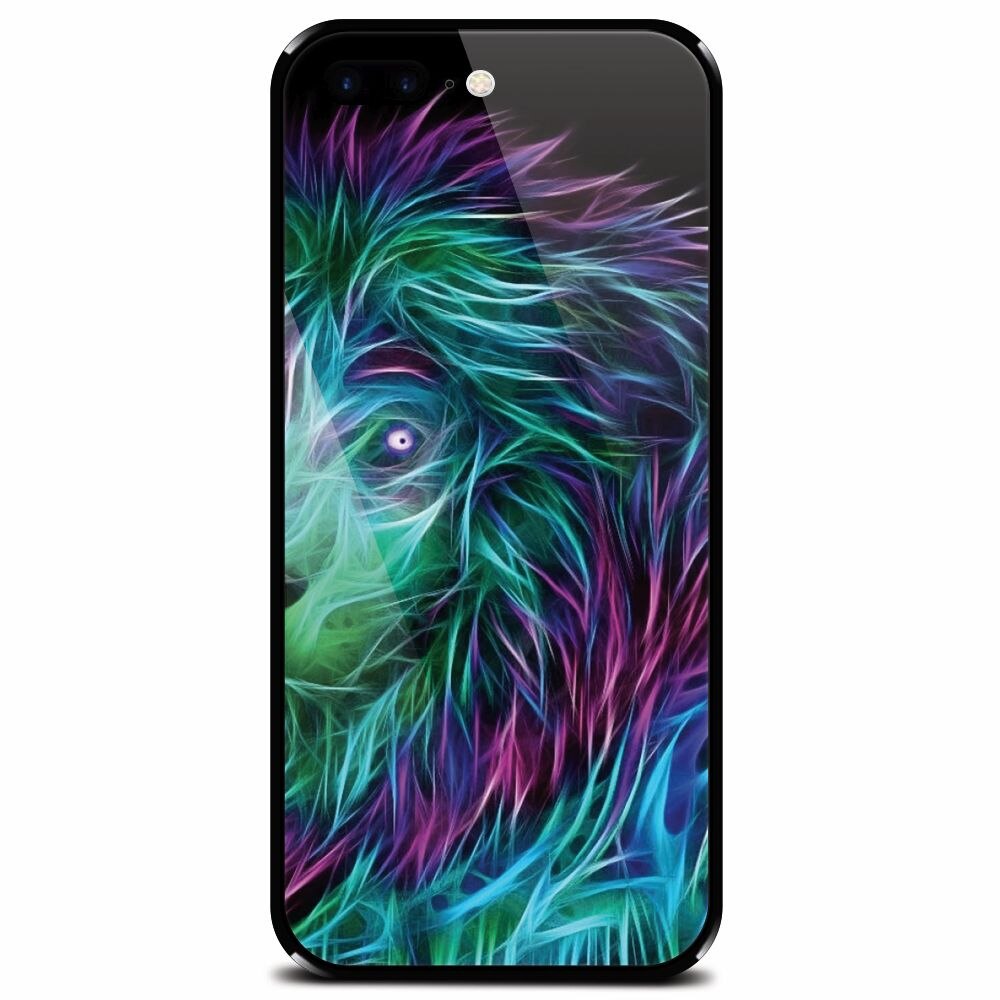 Husa din sticla securizata pentru Apple iPhone 8 Plus, Abstract Lion 002
