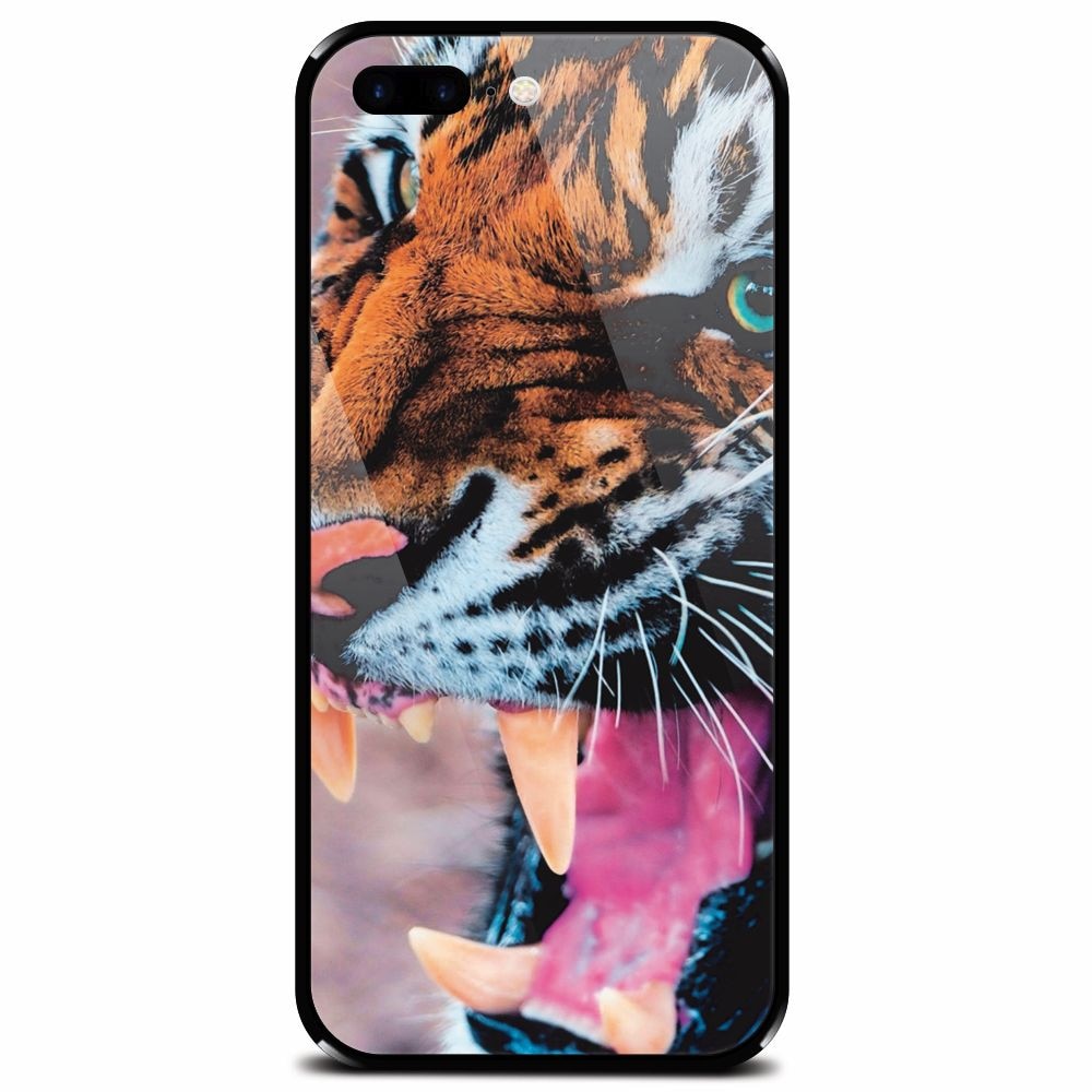 Husa din sticla securizata pentru Apple iPhone 7 Plus, Angry Tiger Teeth Fresh