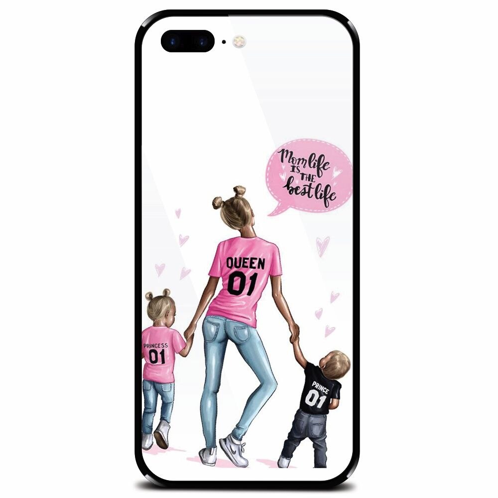 Husa din sticla securizata pentru Apple iPhone 7 Plus, Mom Life