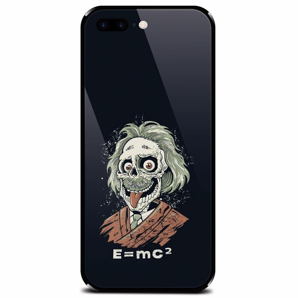 Husa din sticla securizata pentru Apple iPhone 8 Plus, Albert Einstein Caricature