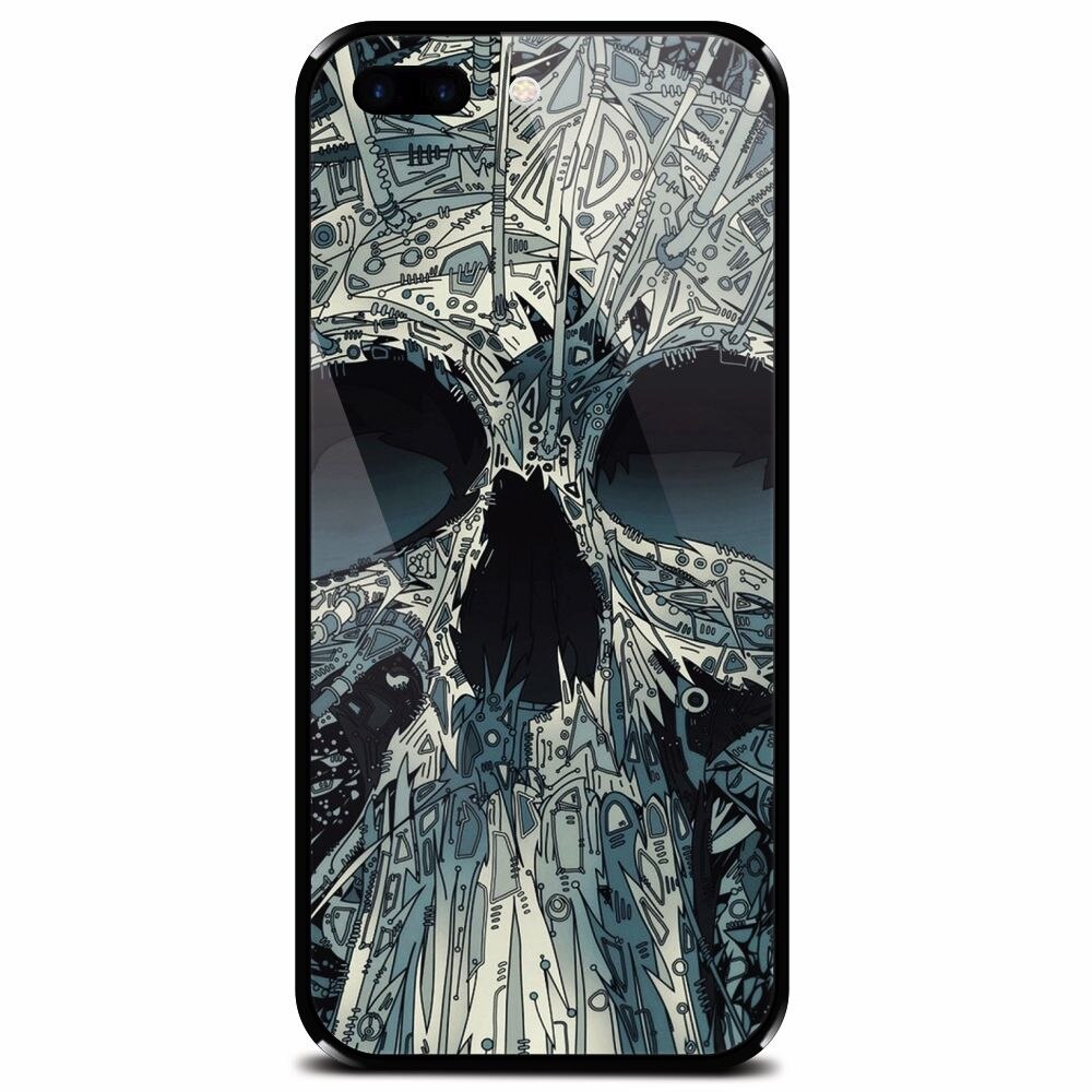 Husa din sticla securizata pentru Apple iPhone 8 Plus, Abstract Skull Artwork Illustration