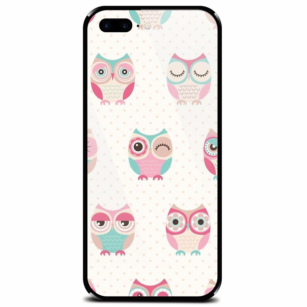 Husa din sticla securizata pentru Apple iPhone 8 Plus, Owl Pattern