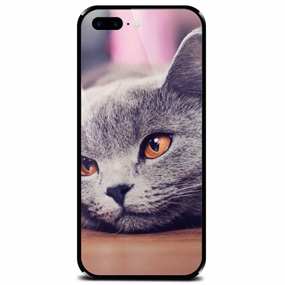 Husa din sticla securizata pentru Apple iPhone 7 Plus, British Shorthair Cat Yellow Eyes Portrait