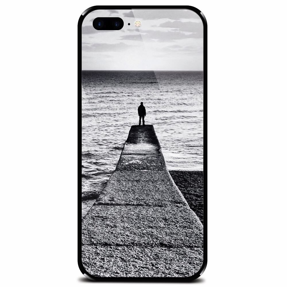 Husa din sticla securizata pentru Apple iPhone 7 Plus, Abstract Dock Man Grey