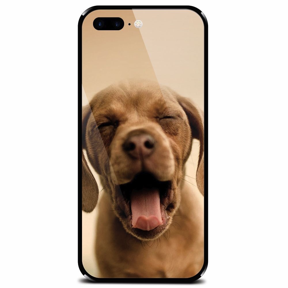Husa din sticla securizata pentru Apple iPhone 7 Plus, Cute Yawning Puppy