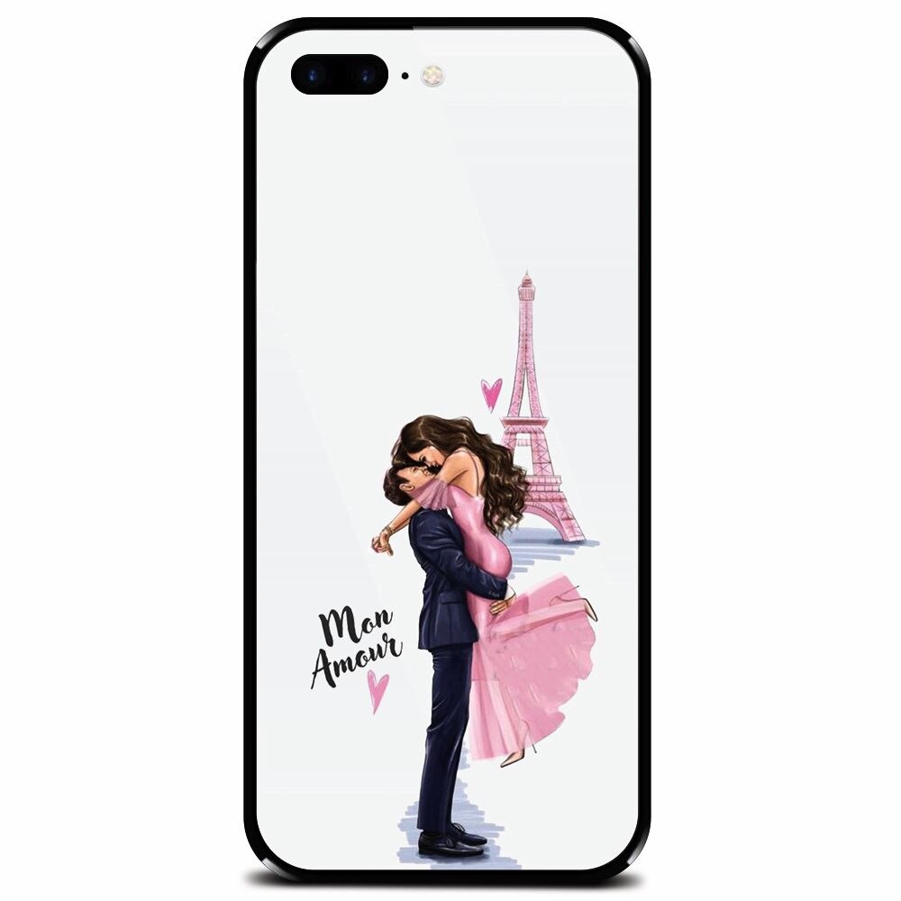 Husa din sticla securizata pentru Apple iPhone 7 Plus, Paris Love Mon Amour