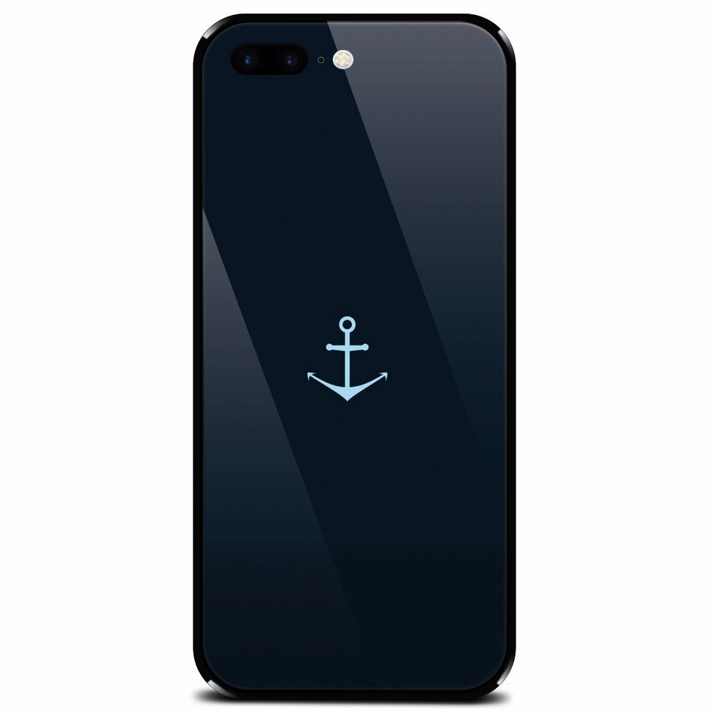 Husa din sticla securizata pentru Apple iPhone 7 Plus, Blue Navy Anchor Illustration Flat