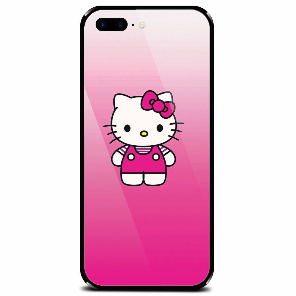 Husa din sticla securizata pentru Apple iPhone 7 Plus, Cute Pink Catty