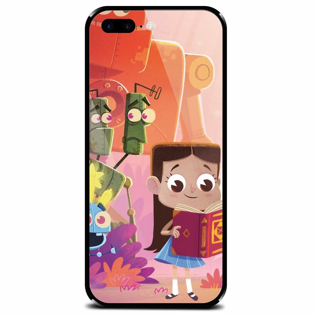 Husa din sticla securizata pentru Apple iPhone 7 Plus, Children Kids Robots Illustration Colorful K