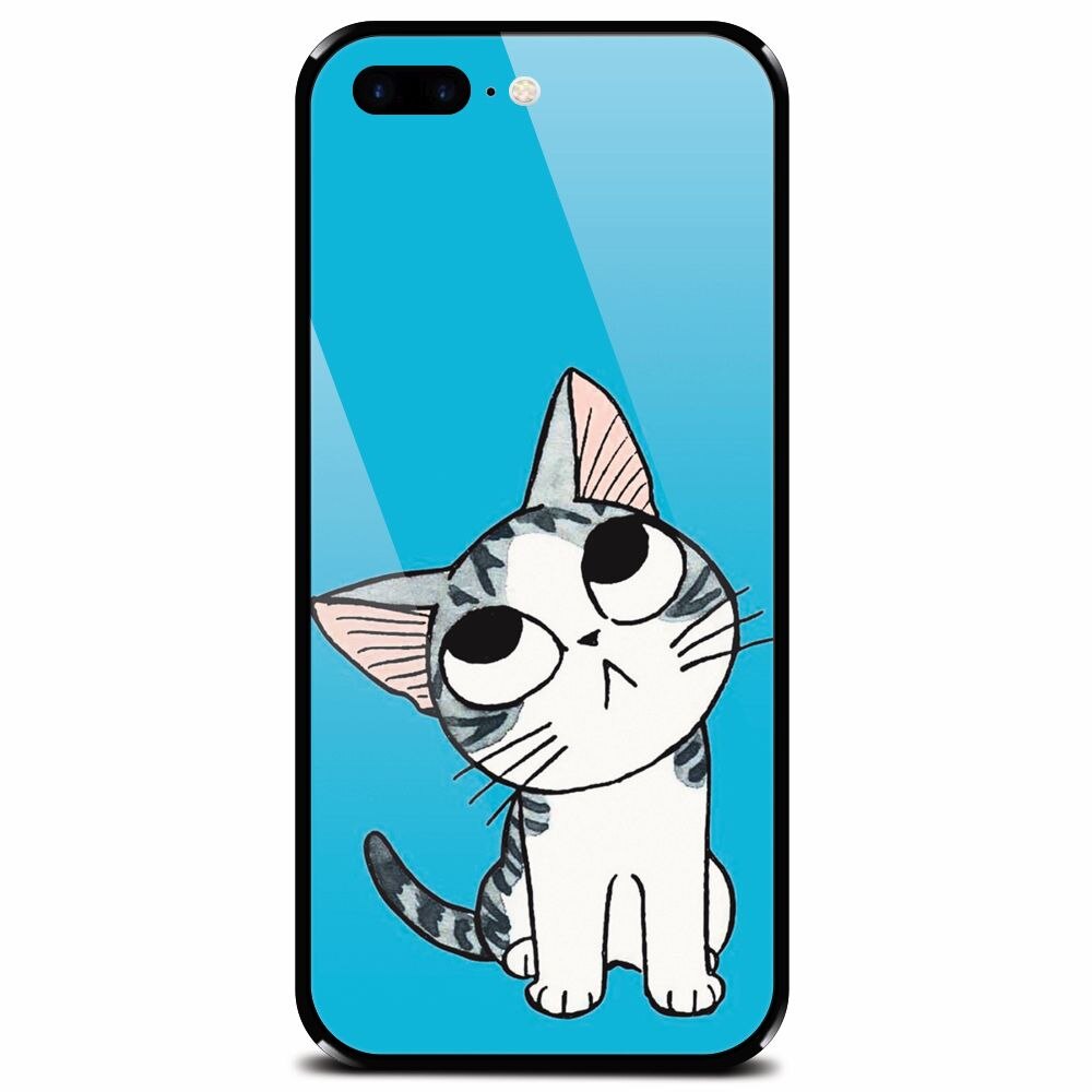 Husa din sticla securizata pentru Apple iPhone 7 Plus, Cat Lovely Cartoon