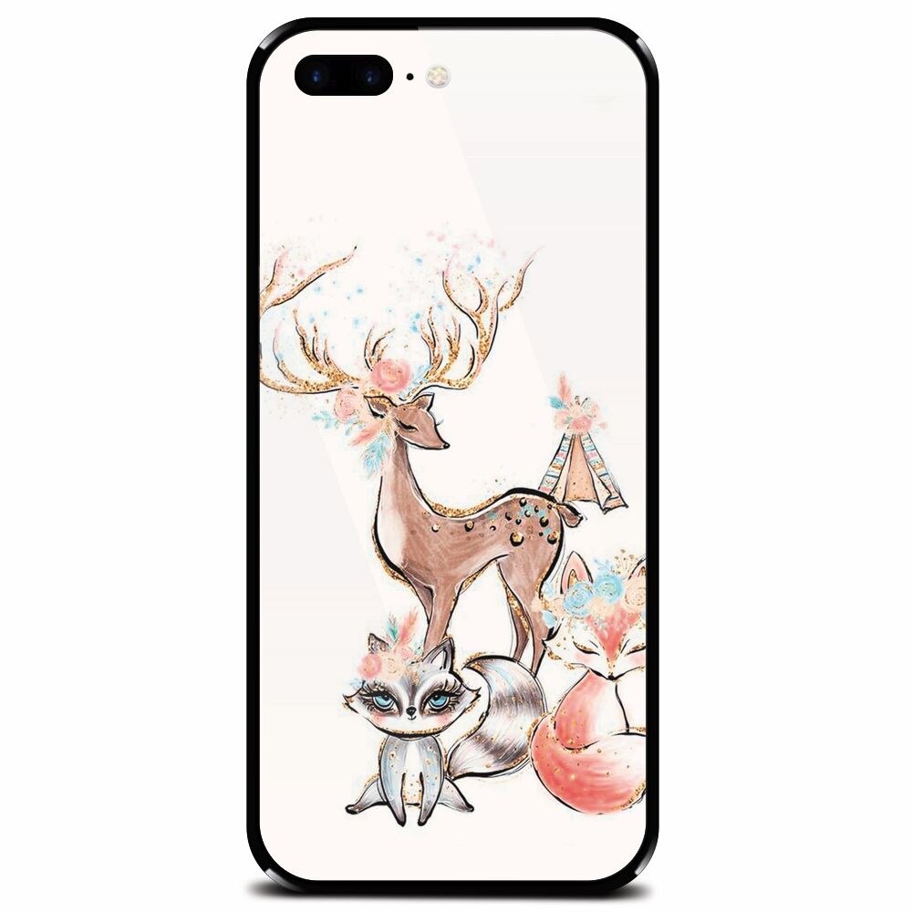 Husa din sticla securizata pentru Apple iPhone 7 Plus, Foxs And Deer