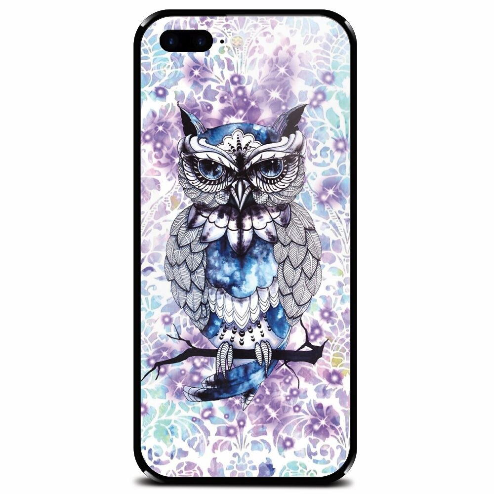 Husa din sticla securizata pentru Apple iPhone 7 Plus, Abstract Owl