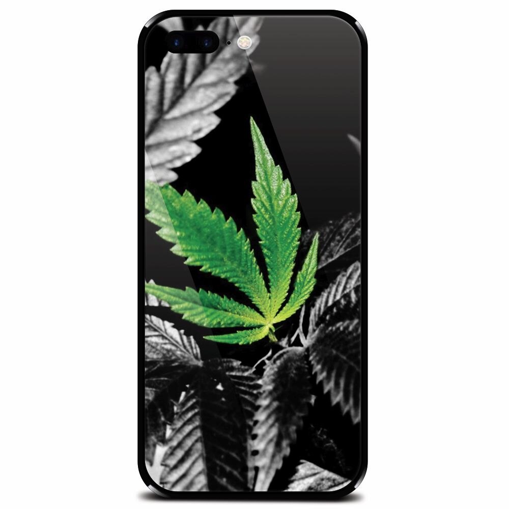 Husa din sticla securizata pentru Apple iPhone 7 Plus, Trippy Pot Leaf Green