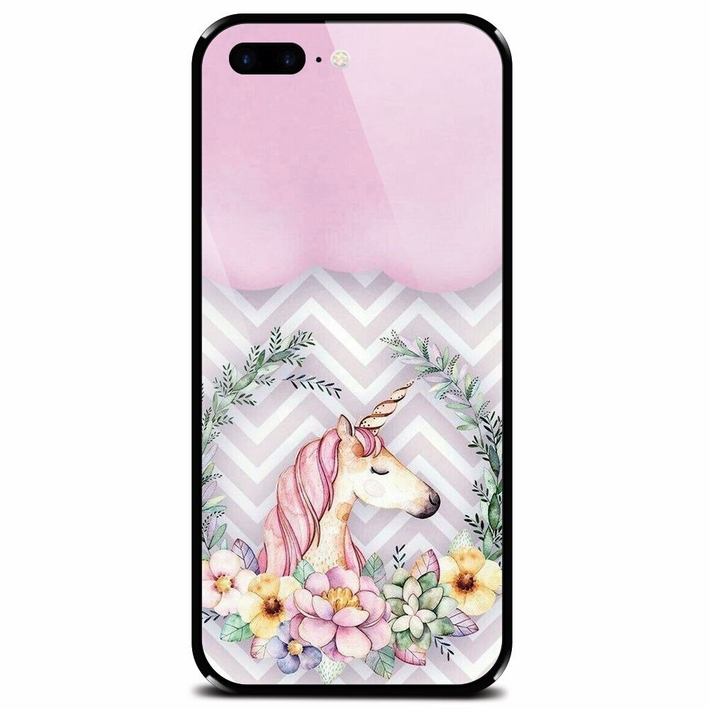 Husa din sticla securizata pentru Apple iPhone 7 Plus, Aesthetic Unicorn