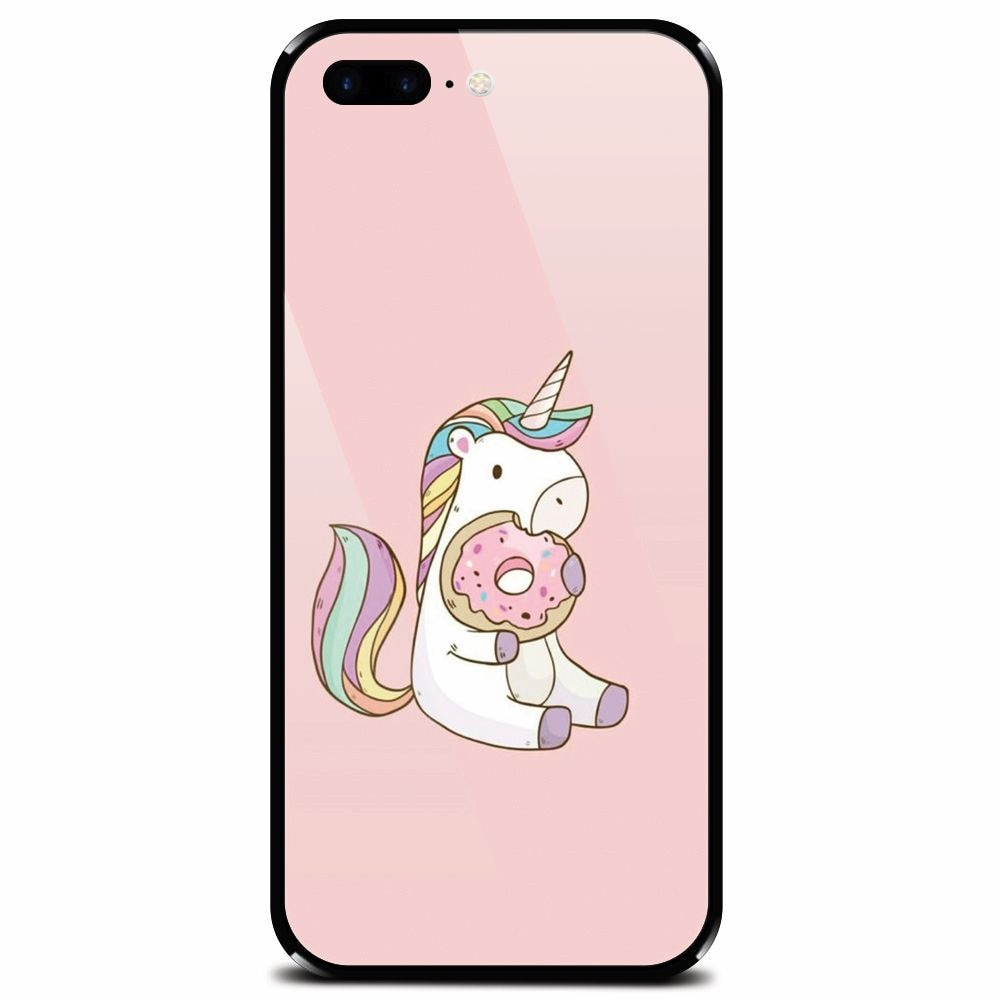 Husa din sticla securizata pentru Apple iPhone 8 Plus, Unicorn Donuts