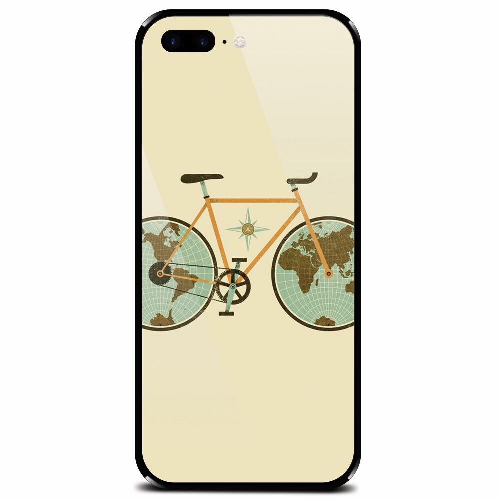 Husa din sticla securizata pentru Apple iPhone 7 Plus, Retro Bicycle Illustration