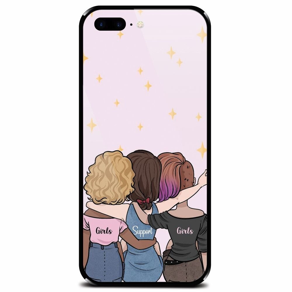 Husa din sticla securizata pentru Apple iPhone 8 Plus, Girls Support Girls