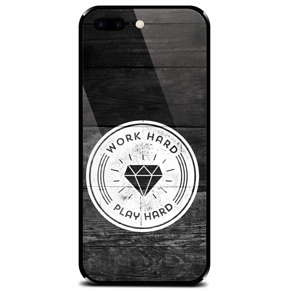 Husa din sticla securizata pentru Apple iPhone 8 Plus, Work Hard Play Hard
