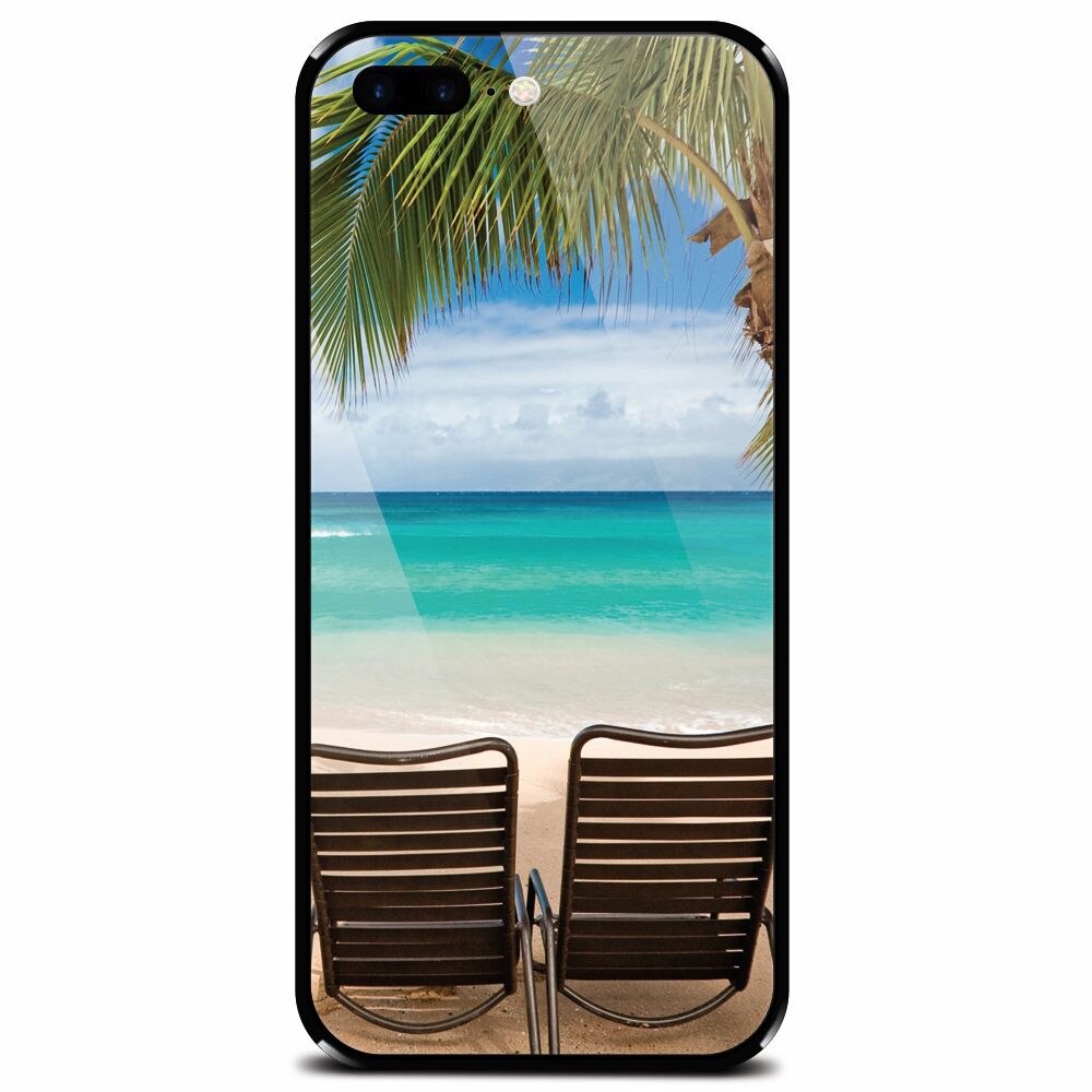 Husa din sticla securizata pentru Apple iPhone 7 Plus, Beach Chairs Palm Tree Seaside