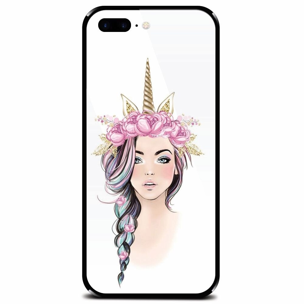 Husa din sticla securizata pentru Apple iPhone 8 Plus, Unicorn Girl