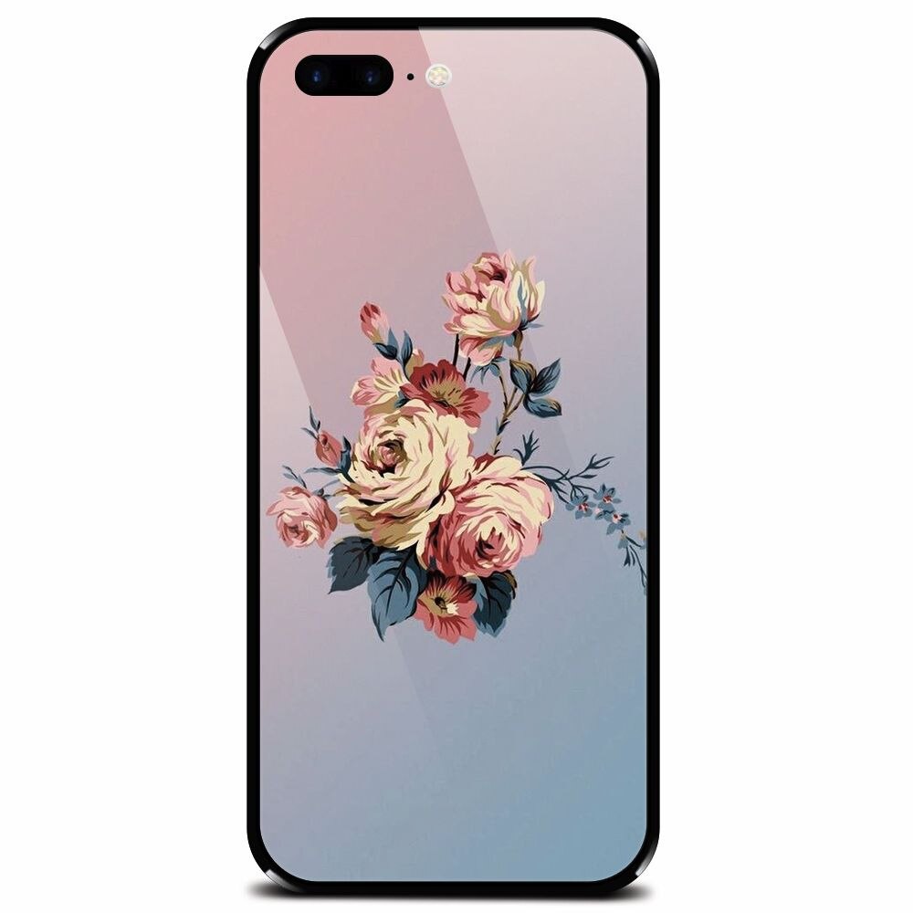 Husa din sticla securizata pentru Apple iPhone 8 Plus, Roses