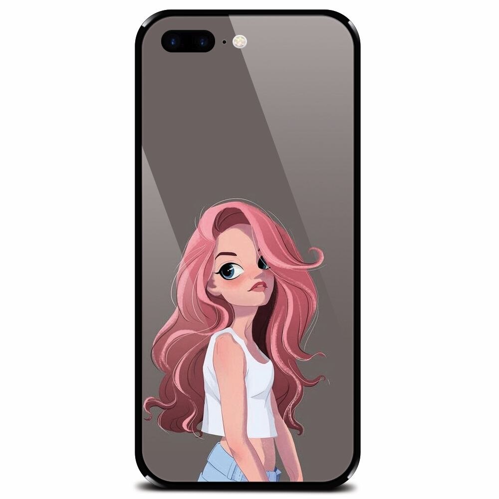 Husa din sticla securizata pentru Apple iPhone 7 Plus, Cute Girl
