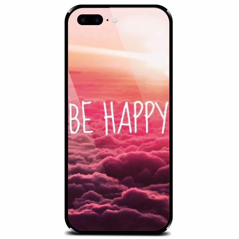 Husa din sticla securizata pentru Apple iPhone 7 Plus, Be Happy Puffy Clouds