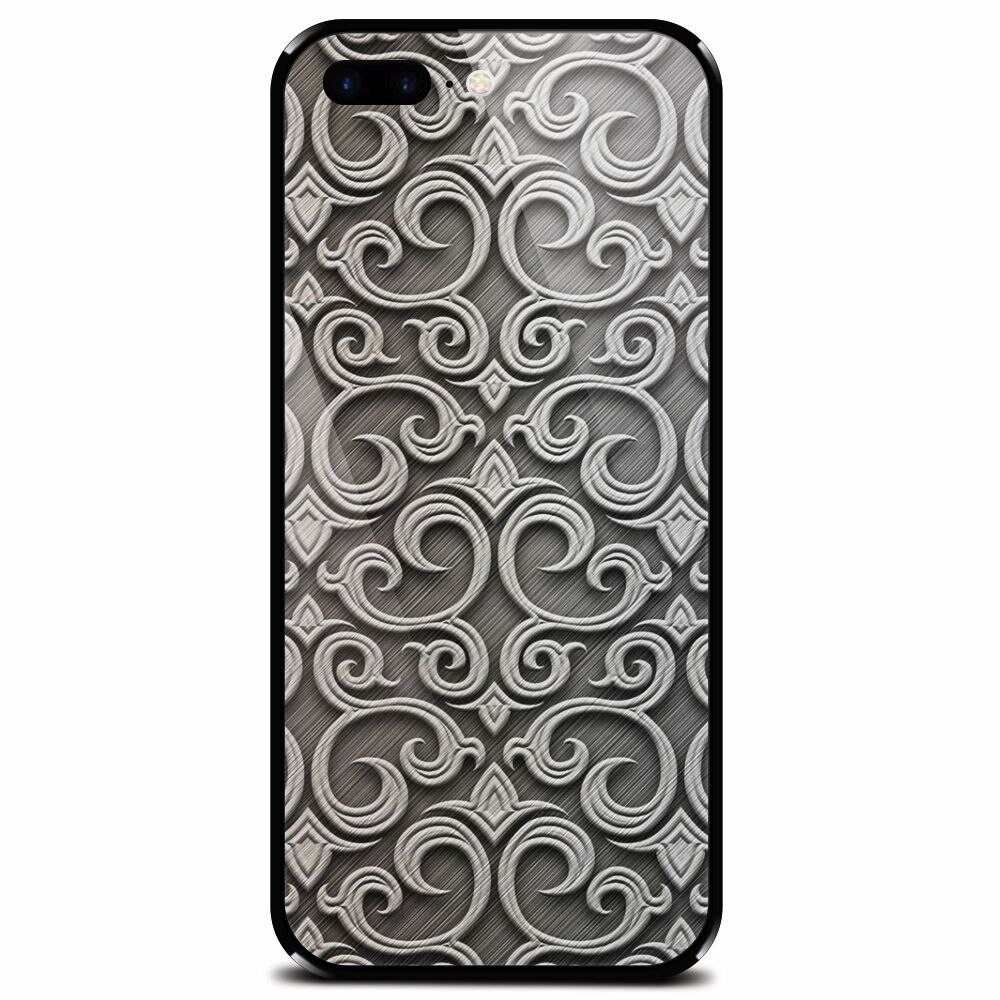 Husa din sticla securizata pentru Apple iPhone 7 Plus, Baroque Silver Pattern