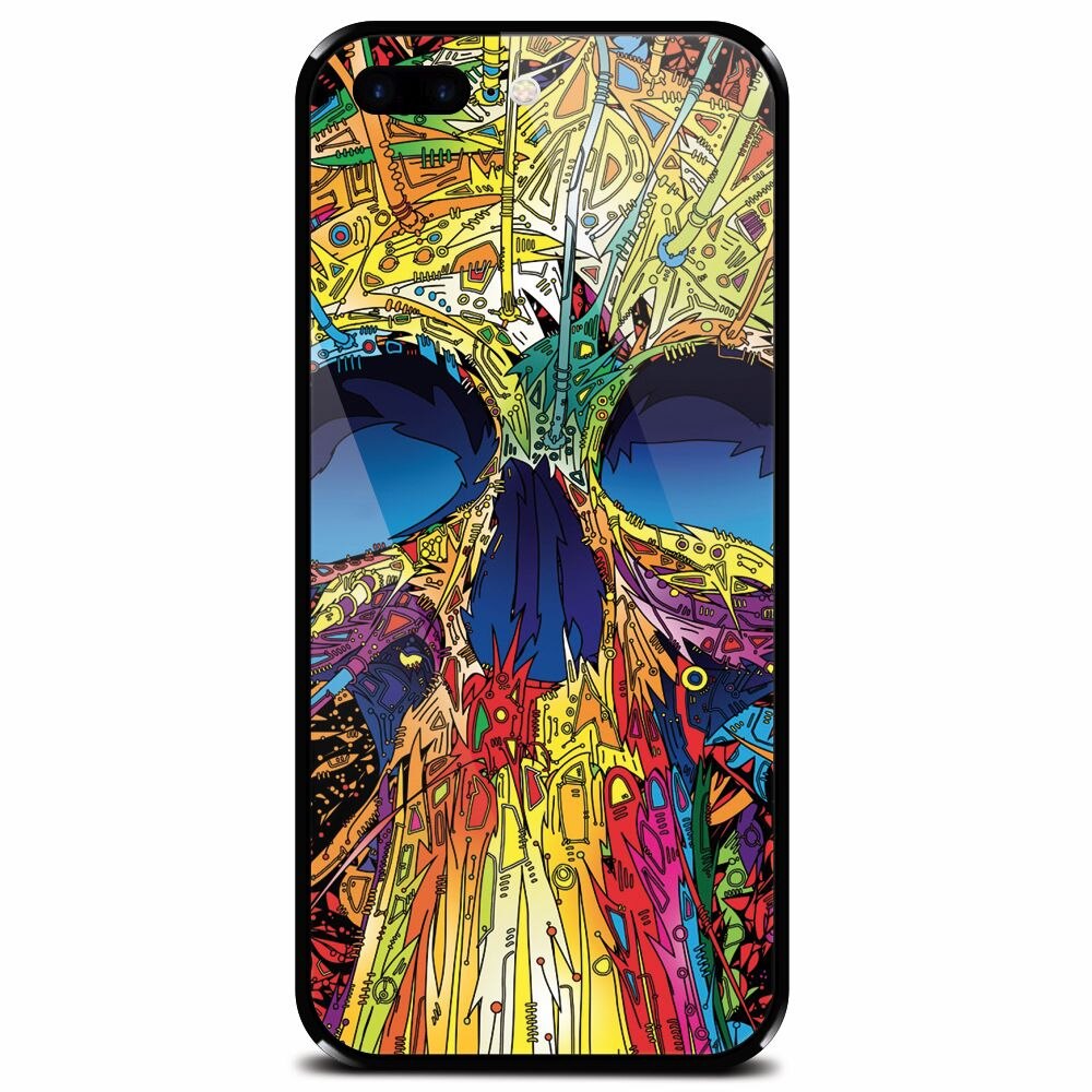 Husa din sticla securizata pentru Apple iPhone 8 Plus, Abstract Multicolored Skull