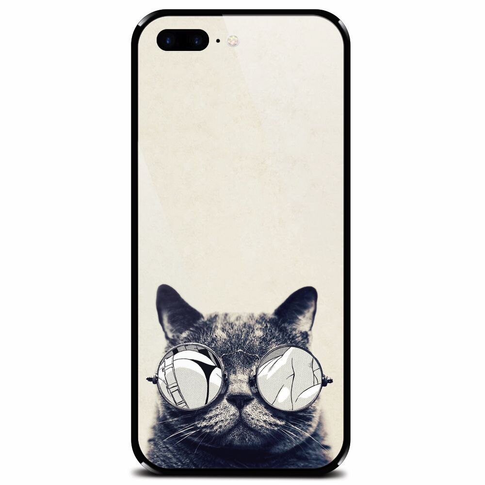 Husa din sticla securizata pentru Apple iPhone 8 Plus, Cool Cat Glasses