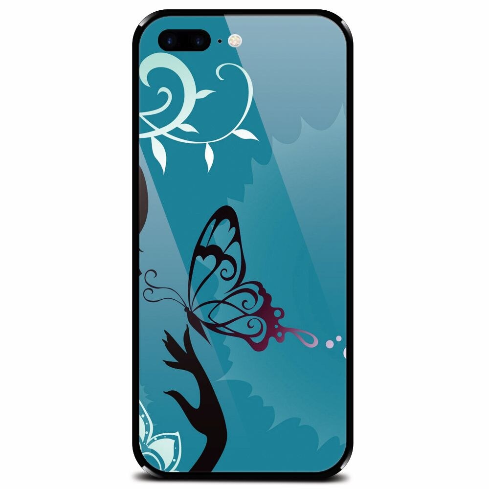 Husa din sticla securizata pentru Apple iPhone 7 Plus, Blue Butterfly
