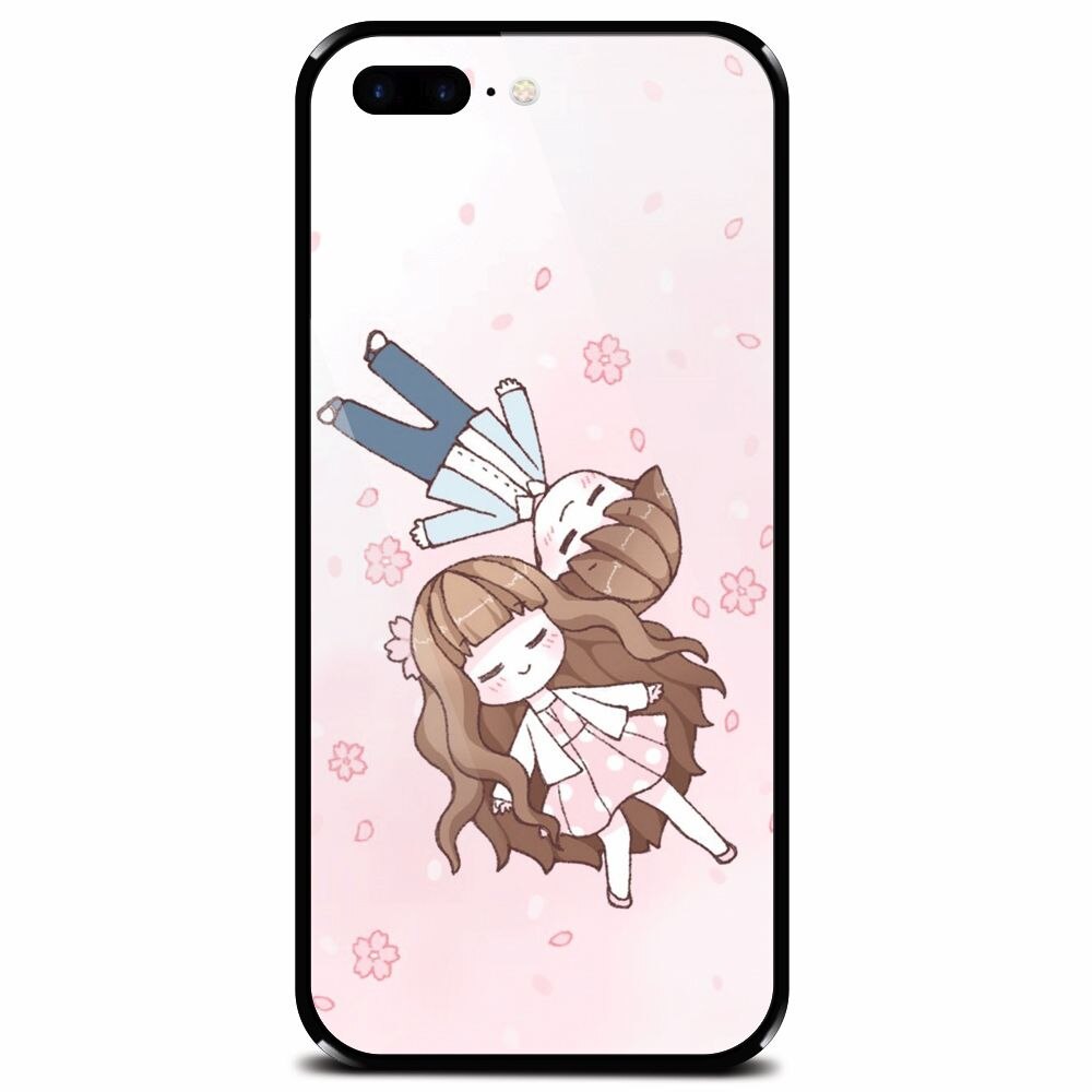 Husa din sticla securizata pentru Apple iPhone 7 Plus, Cute Couple