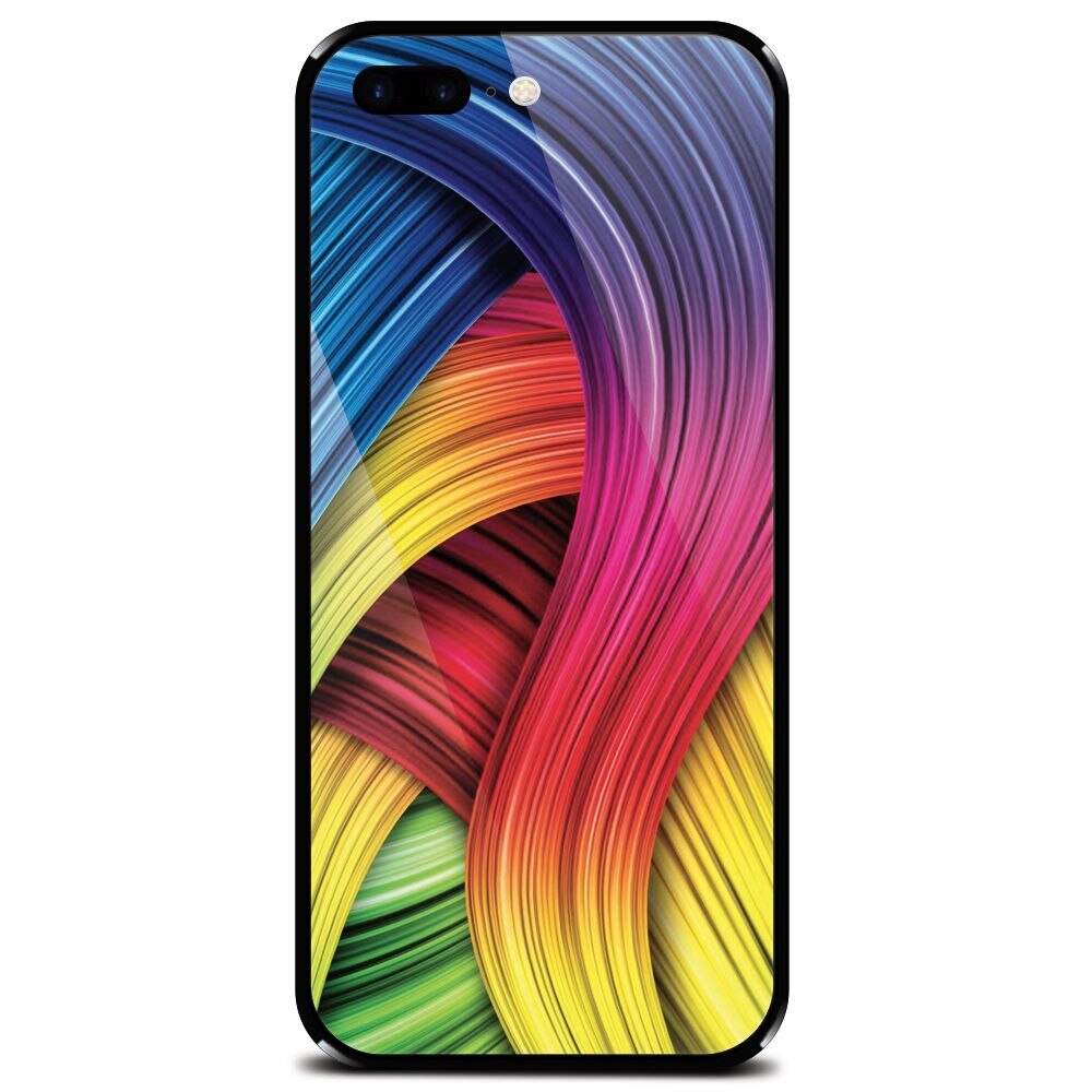 Husa din sticla securizata pentru Apple iPhone 7 Plus, Curly Colorful Rainbow Lines Illustration
