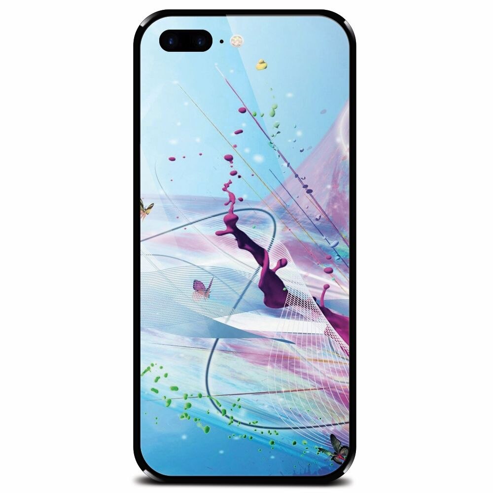 Husa din sticla securizata pentru Apple iPhone 7 Plus, Artistic Paint Splash Purple Butterflies