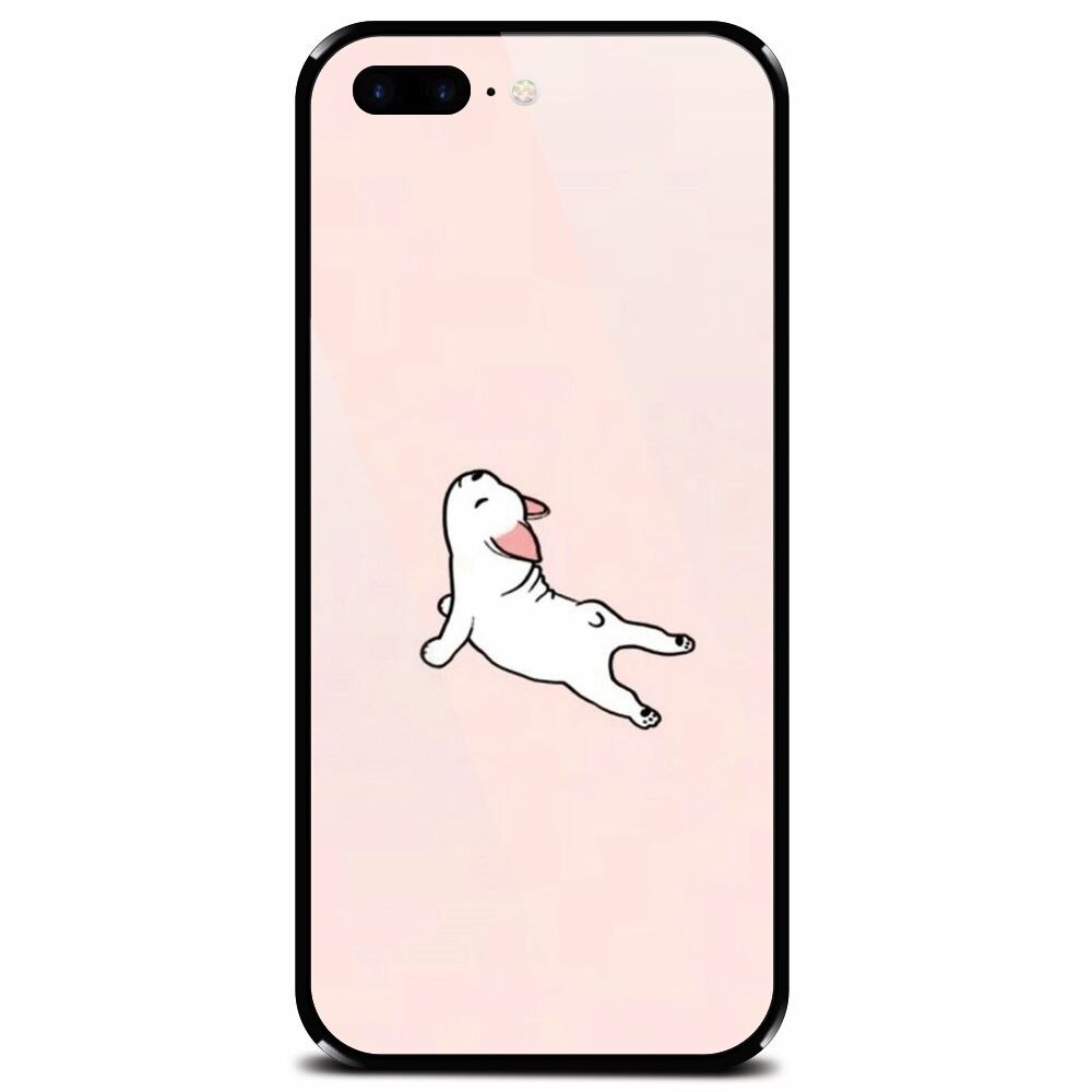 Husa din sticla securizata pentru Apple iPhone 7 Plus, Cute Dog Streching