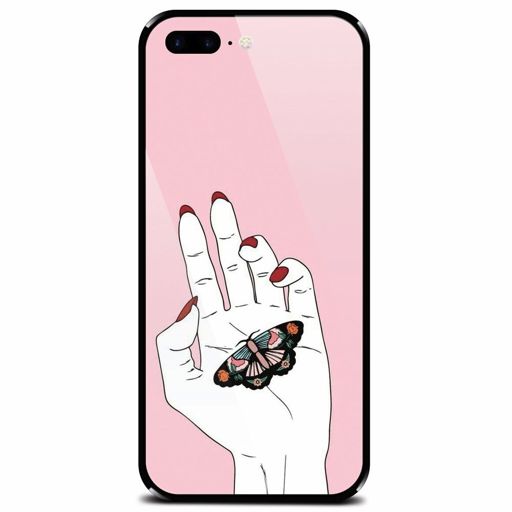 Husa din sticla securizata pentru Apple iPhone 8 Plus, Butterfly In Hand