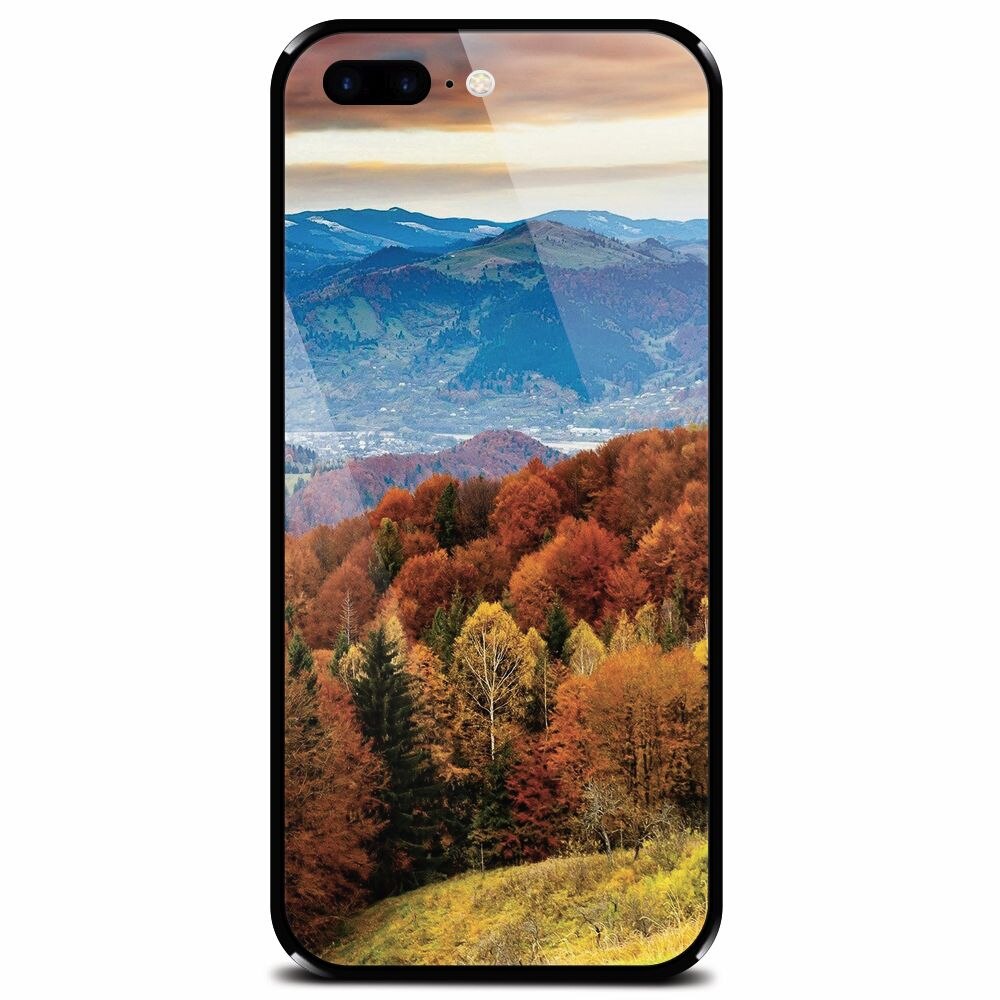 Husa din sticla securizata pentru Apple iPhone 7 Plus, Autumn Mountain Fall Rusty Forest Colours